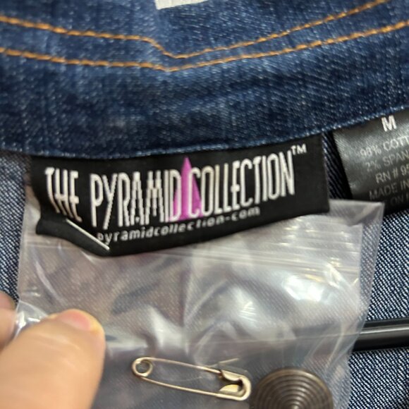 Pyramid Collection Denim Ruffle Peplum Jacket Women’s Size M - Picture 3 of 6